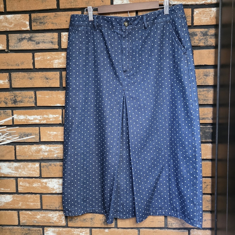 Boden Blue Polka Dot Midi Denim Skirt